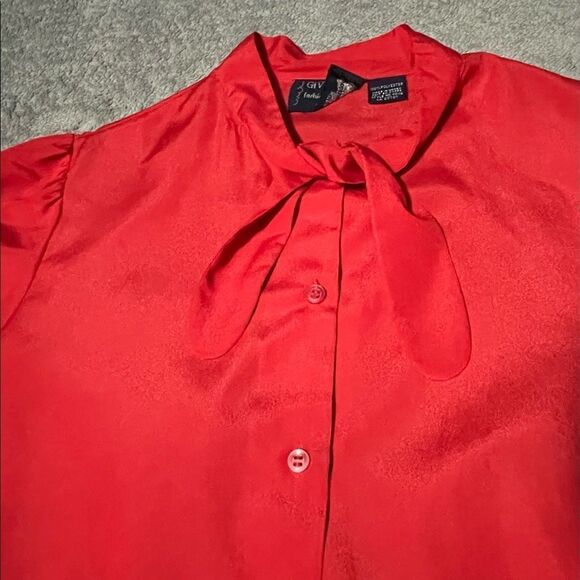 𝅺VINTAGE Givenchy 1970s cat bow blouse size 9/10  red very good condition - Picture 3 of 4